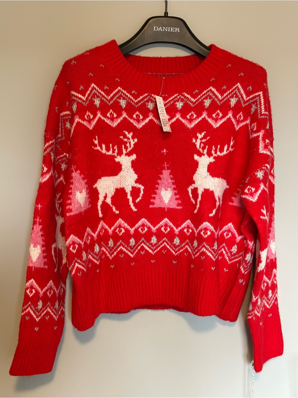 Jessica Simpson Casual Crew Neck Red Christmas Holiday Reindeer Sweater Size XL